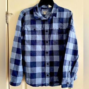 L.L. Bean Mens Large Shirt Long Sleeve Plaid Collard Button Down 504152 Blue